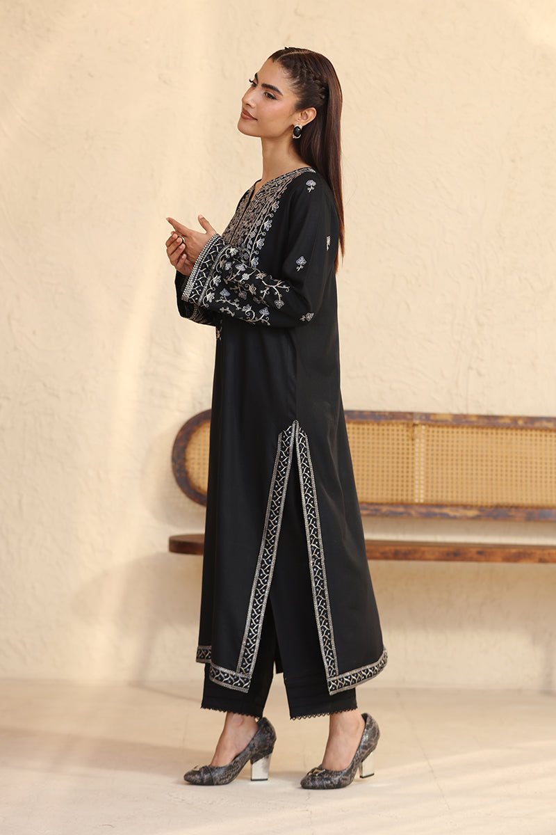 2 Piece Pret Sequin Embroidered Black Dhanak Marina Suit