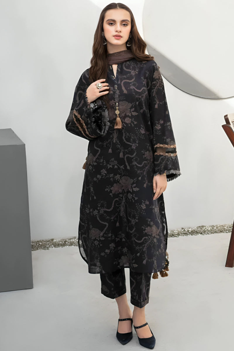 3 Piece Unstitched Digital Printed Black Khaddar Suit with Shawl 4 Amarbel Clothing