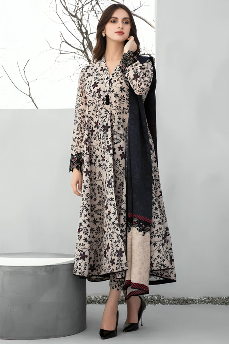 3 Piece Unstitched Digital Printed Black Lawn Suit-4