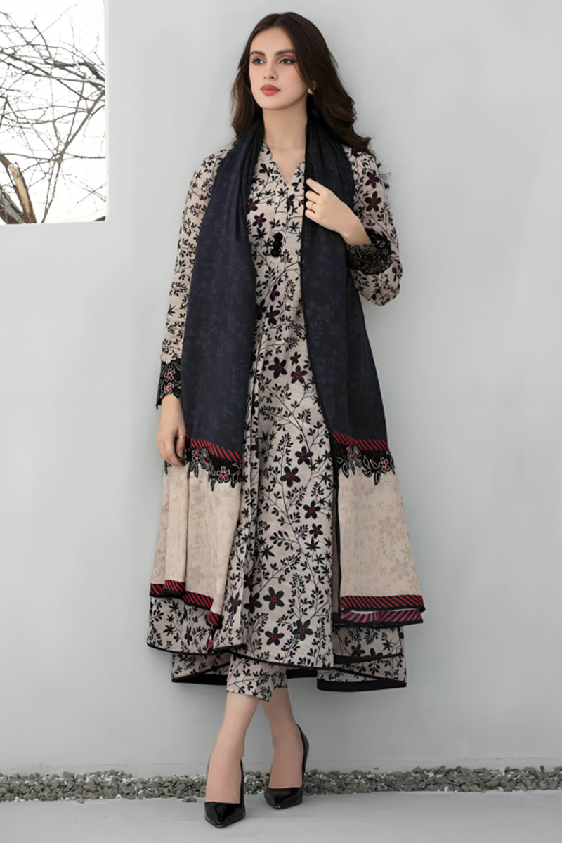 3 Piece Unstitched Digital Printed Black Lawn Suit-4