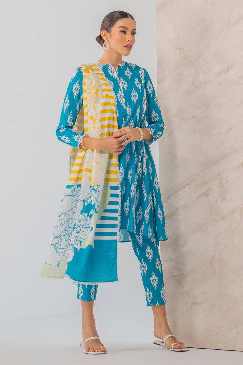 3 Piece Unstitched Digital Printed Blue Lawn Suit-3