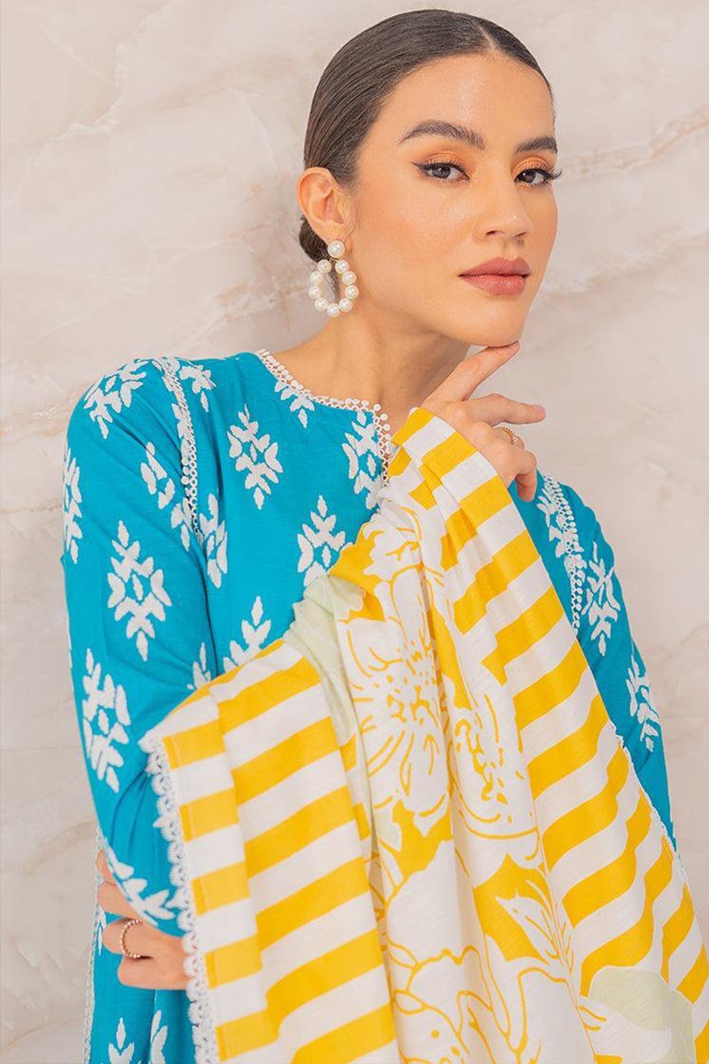 3 Piece Unstitched Digital Printed Blue Lawn Suit-3