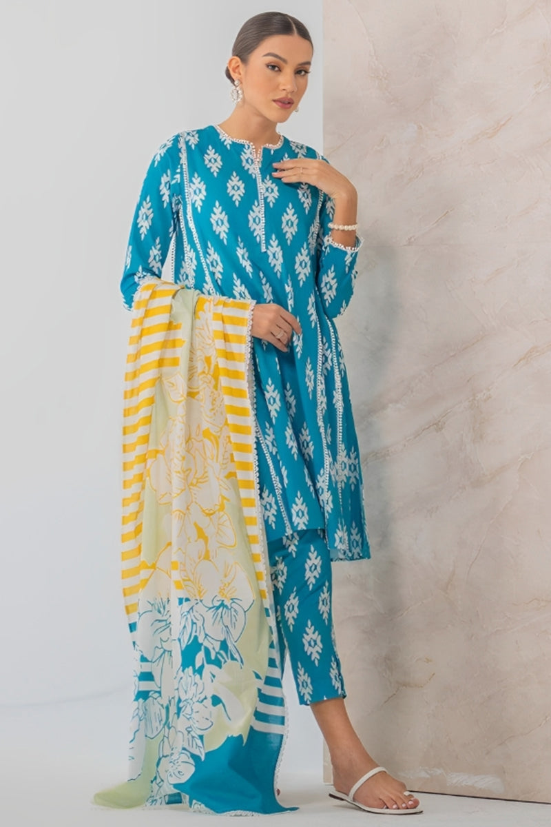3 Piece Unstitched Digital Printed Blue Lawn Suit-3