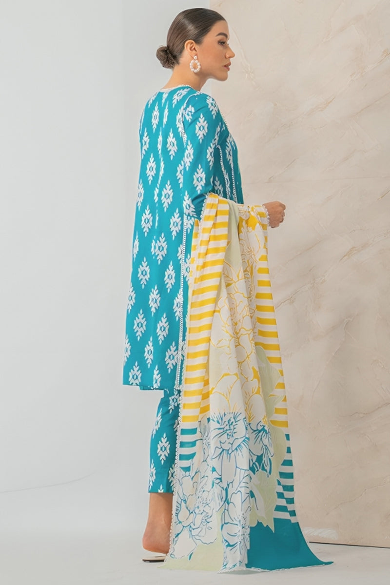 3 Piece Unstitched Digital Printed Blue Lawn Suit-3
