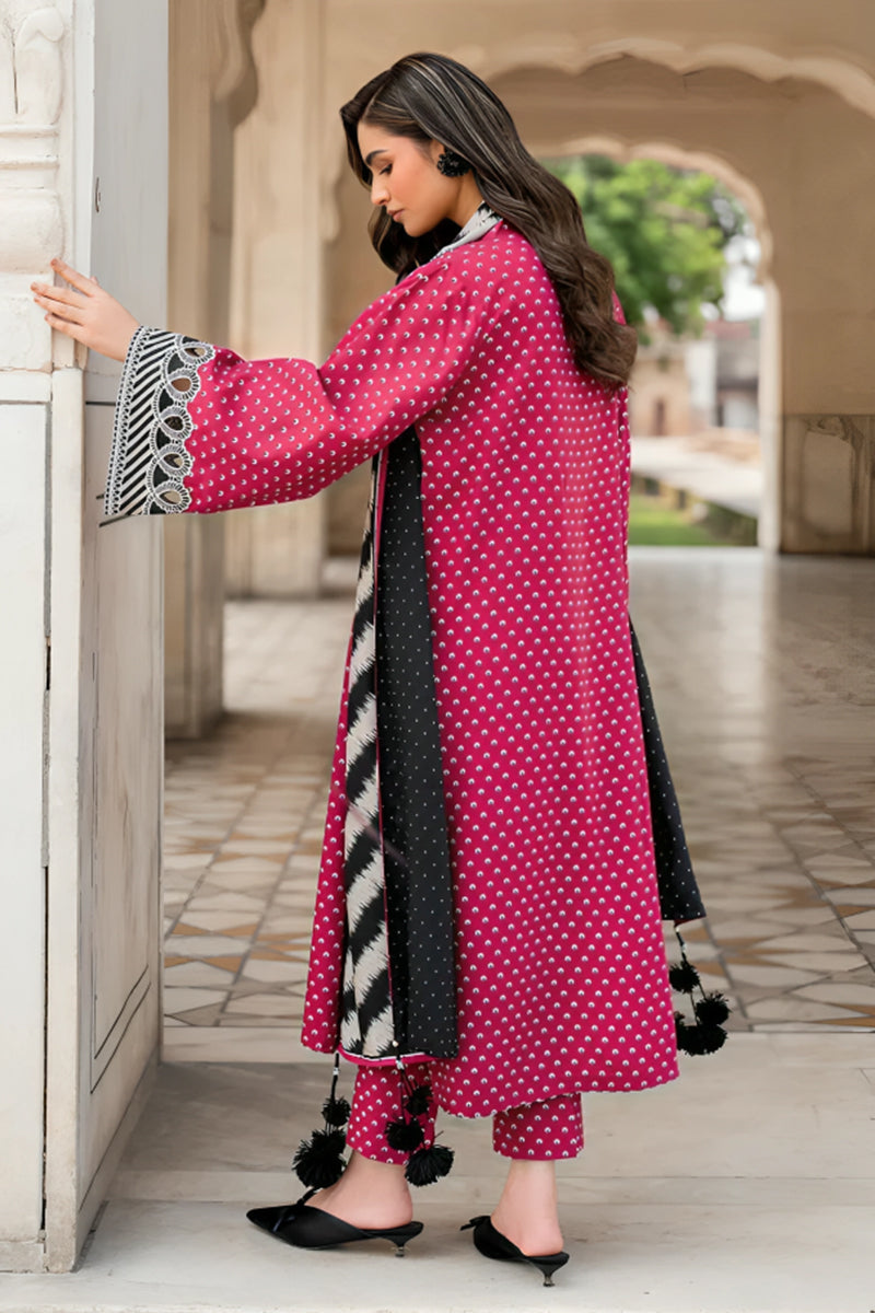 3 Piece Unstitched Digital Printed Pink Lawn Suit-3