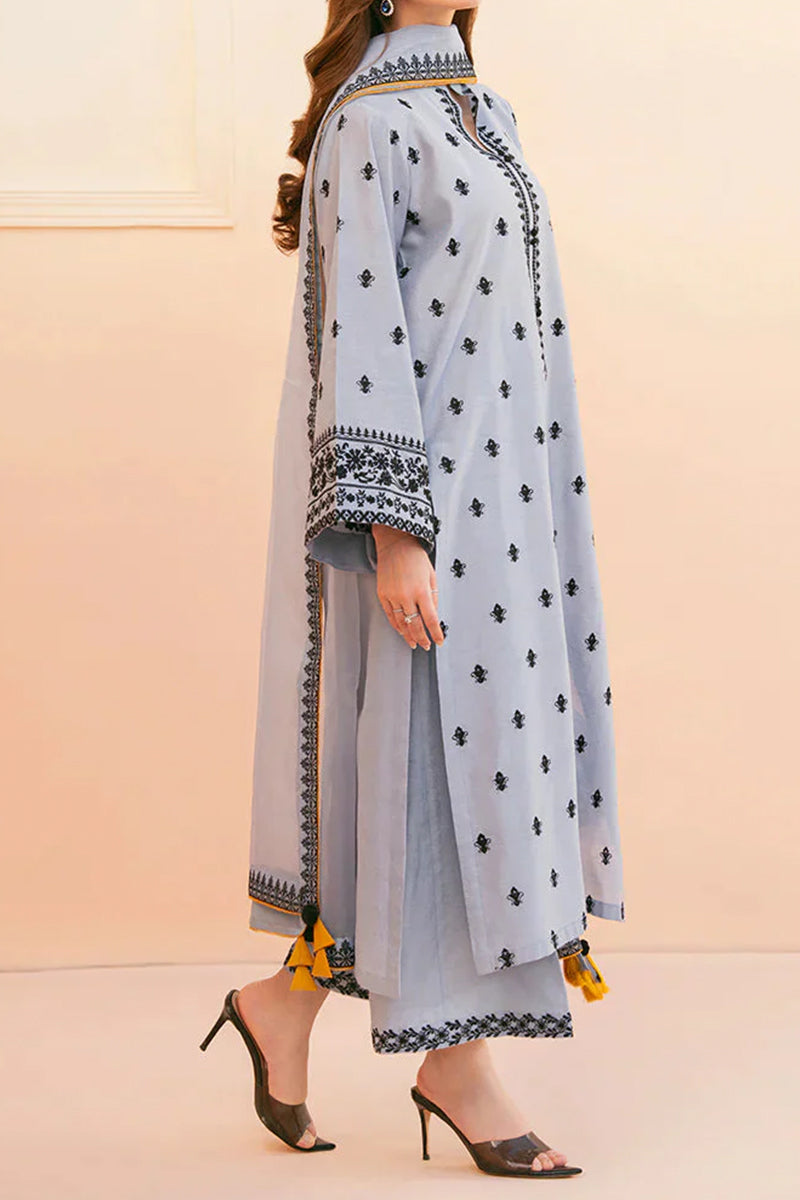 3 Piece Unstitched Embroidered Grey Lawn Suit-2