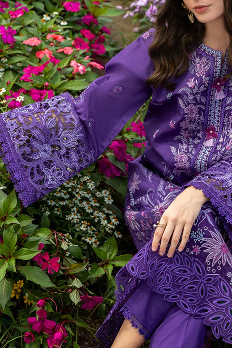 3 Piece Unstitched Embroidered Purple Lawn Suit-9