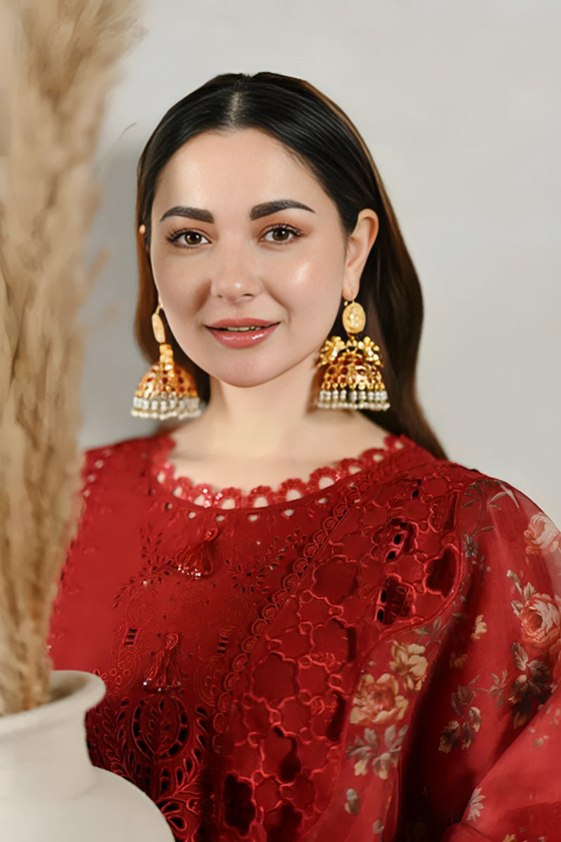 3 Piece Unstitched Embroidered Red Lawn Suit-1