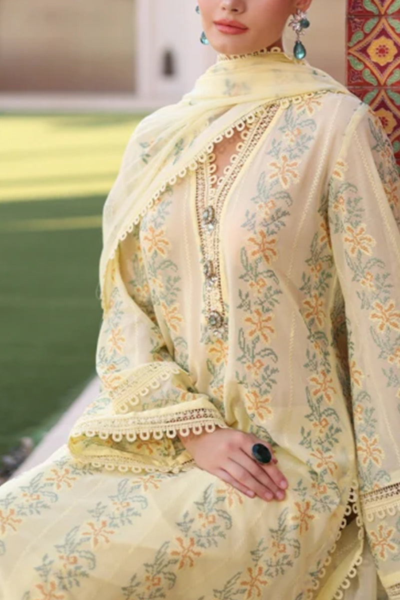 3 Piece Unstitched Embroidered Yellow Lawn Suit-3