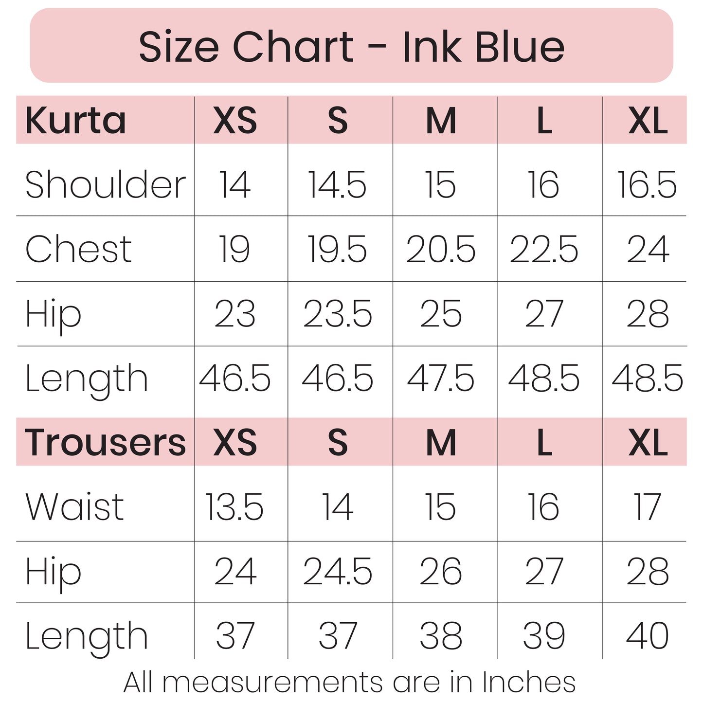 Size Chart - Ink Blue