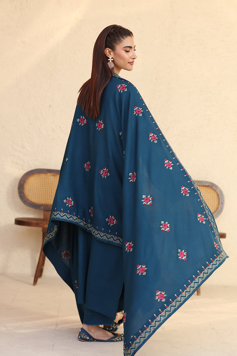 1 Piece - Embroidered Teal Blue Shawl