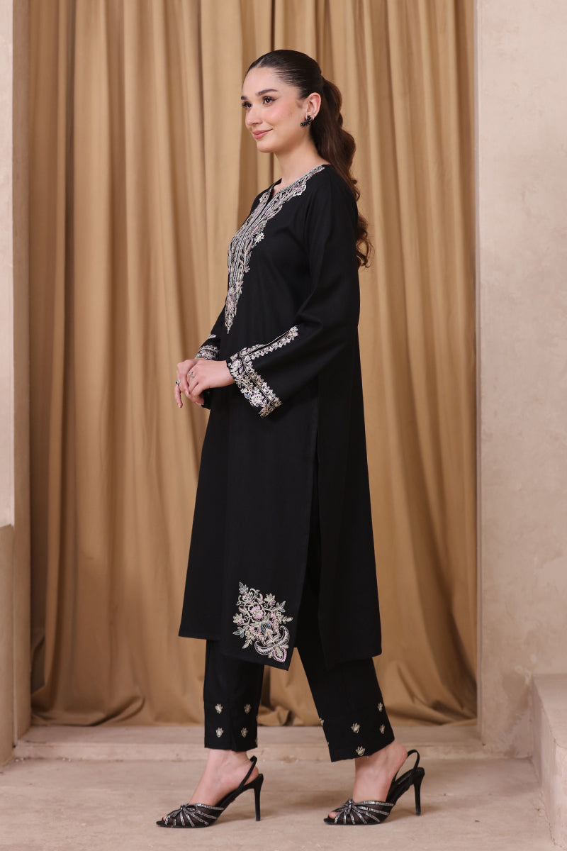 2 Piece Pret Embroidered Black Dhanak Marina Suit