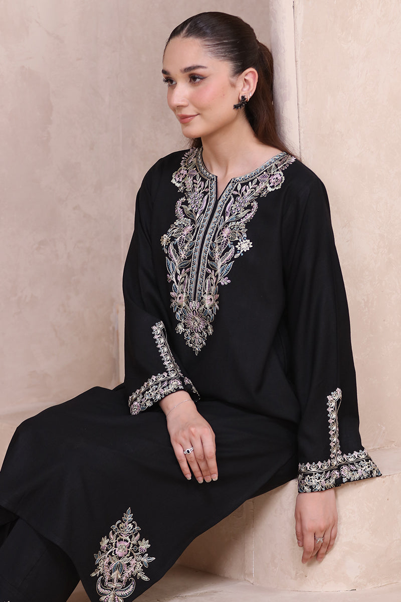 2 Piece Pret Embroidered Black Dhanak Marina Suit