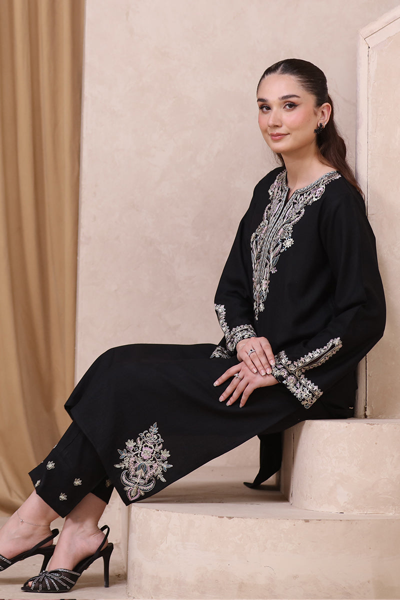 2 Piece Pret Embroidered Black Dhanak Marina Suit