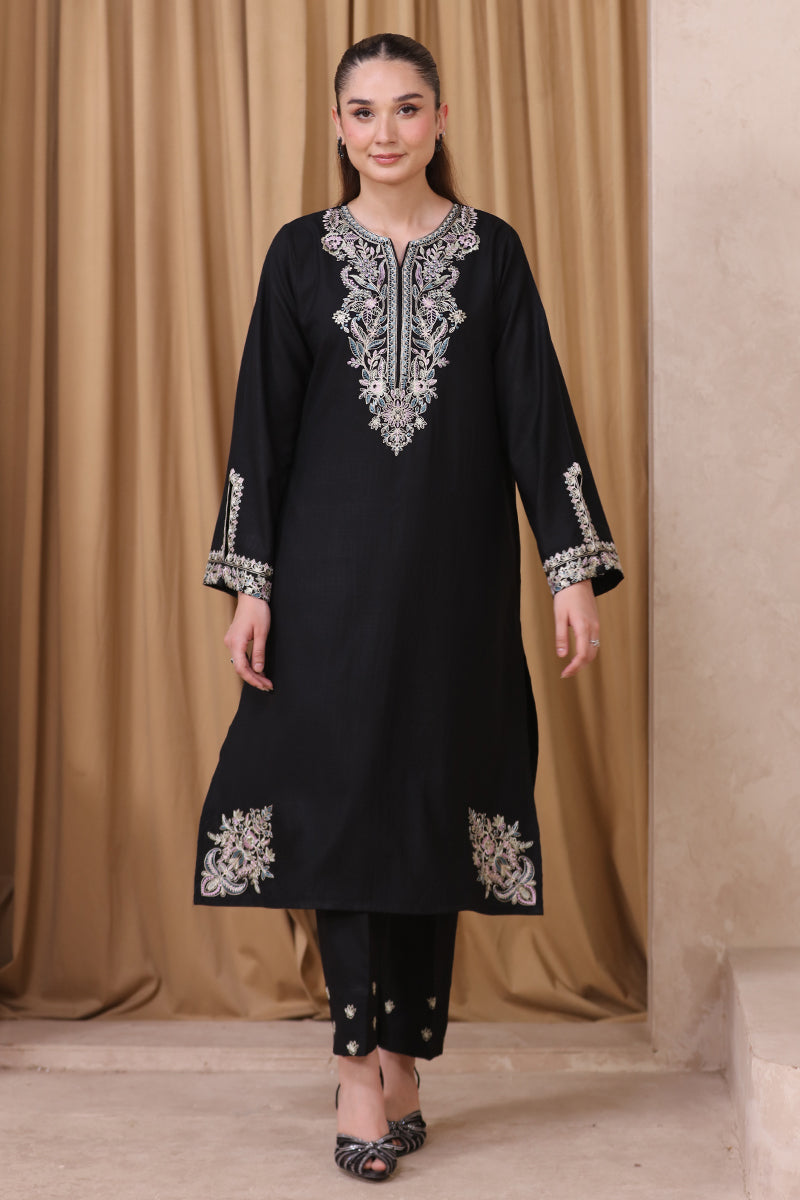 2 Piece Pret Embroidered Black Dhanak Marina Suit