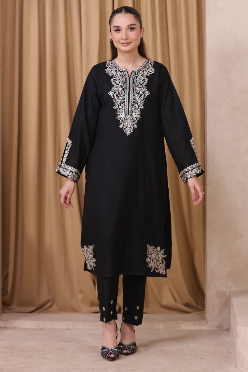 2 Piece Pret Embroidered Black Dhanak Marina Suit