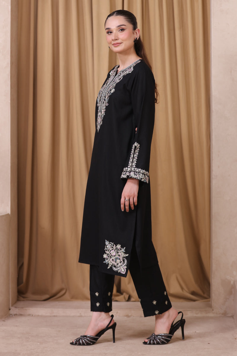 2 Piece Pret Embroidered Black Dhanak Marina Suit