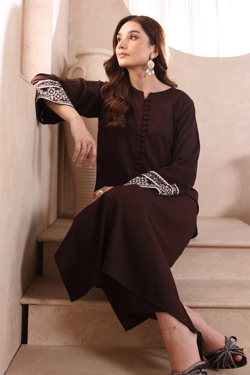 2 Piece Pret Embroidered Dark Brown Dhanak Marina Suit