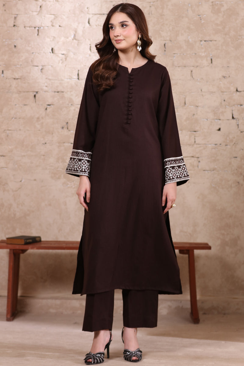 2 Piece Pret Embroidered Dark Brown Dhanak Marina Suit