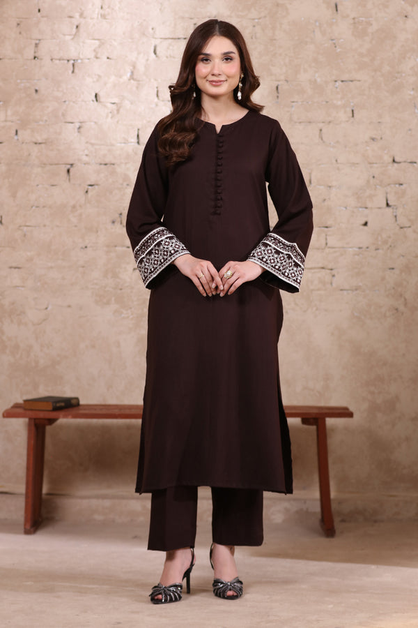 2 Piece Pret Embroidered Dark Brown Dhanak Marina Suit