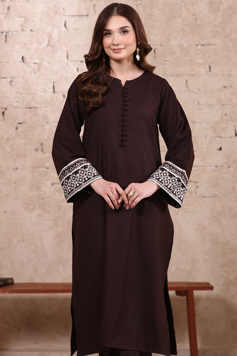 2 Piece Pret Embroidered Dark Brown Dhanak Marina Suit