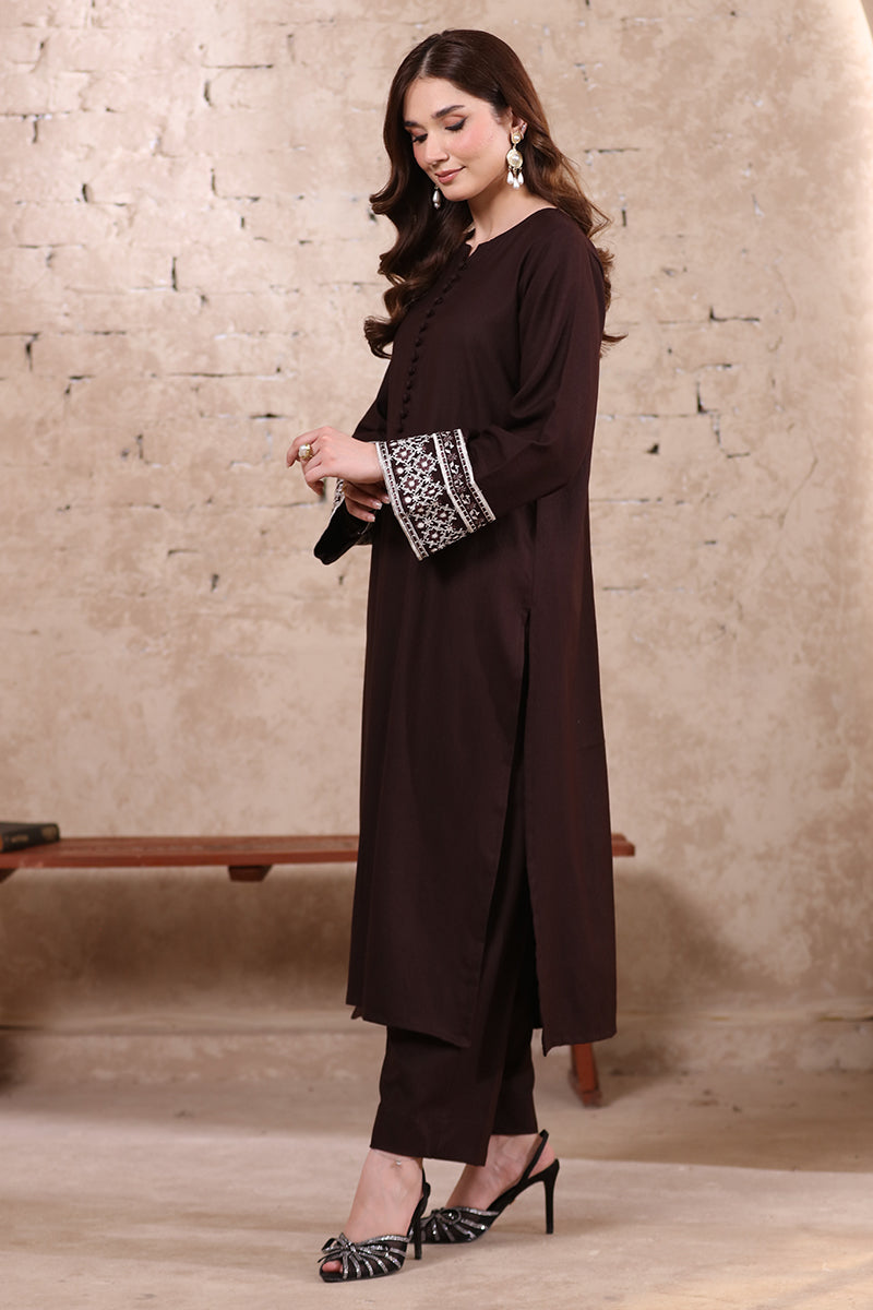 2 Piece Pret Embroidered Dark Brown Dhanak Marina Suit