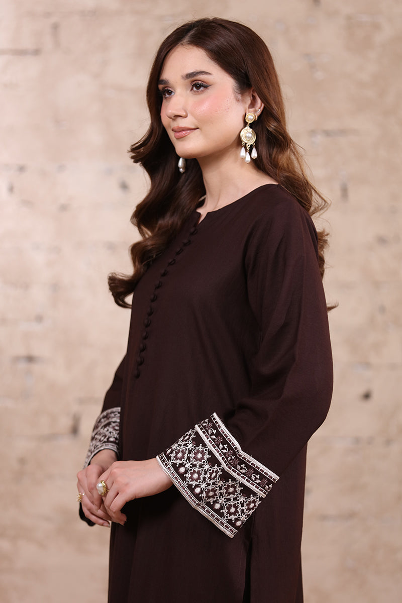 2 Piece Pret Embroidered Dark Brown Dhanak Marina Suit