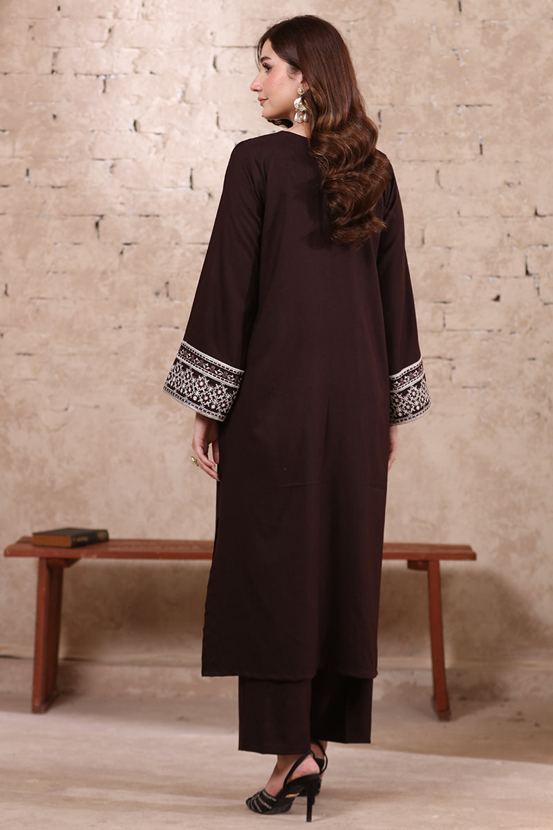 2 Piece Pret Embroidered Dark Brown Dhanak Marina Suit