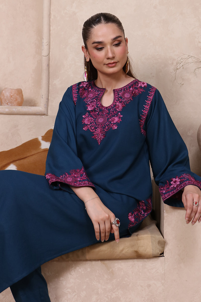 2 Piece Pret Embroidered Ink Blue Dhanak Marina Suit