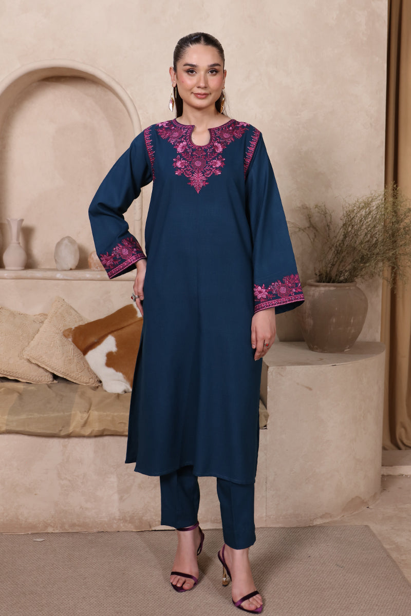 2 Piece Pret Embroidered Ink Blue Dhanak Marina Suit