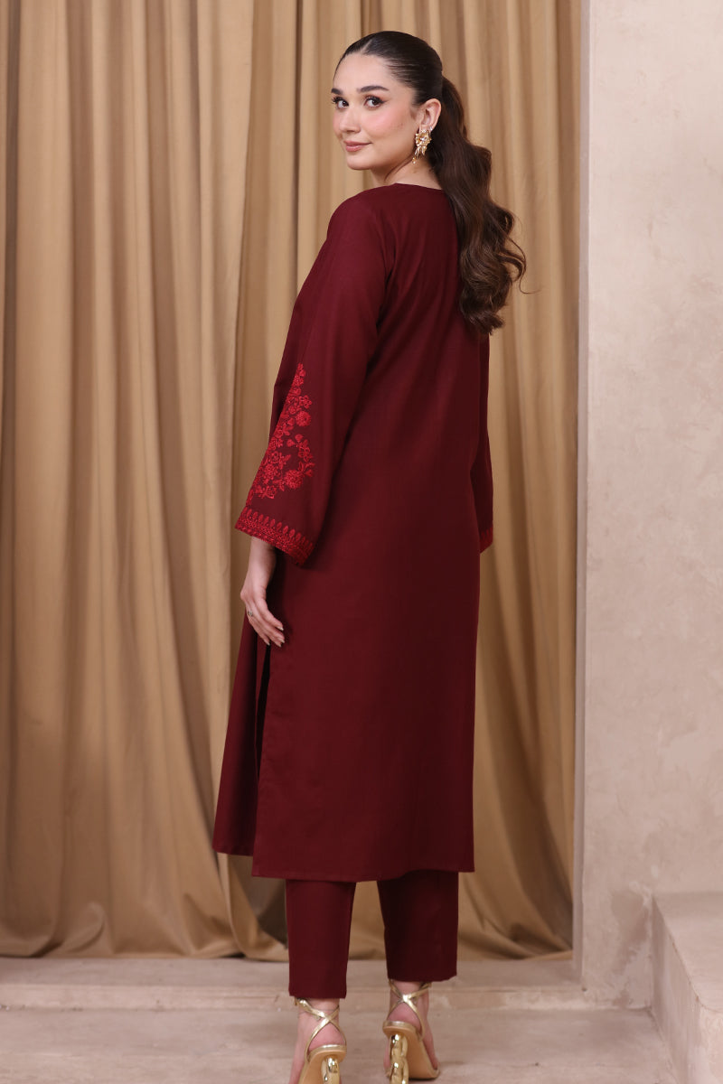 2 Piece Pret Embroidered Maroon Dhanak Marina Suit