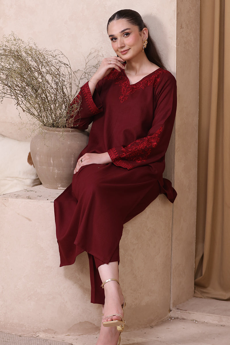 2 Piece Pret Embroidered Maroon Dhanak Marina Suit