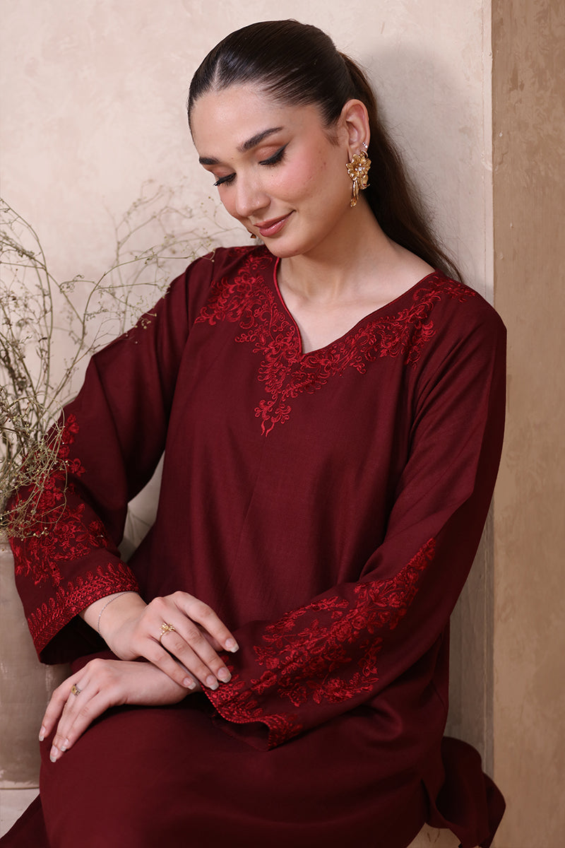 2 Piece Pret Embroidered Maroon Dhanak Marina Suit