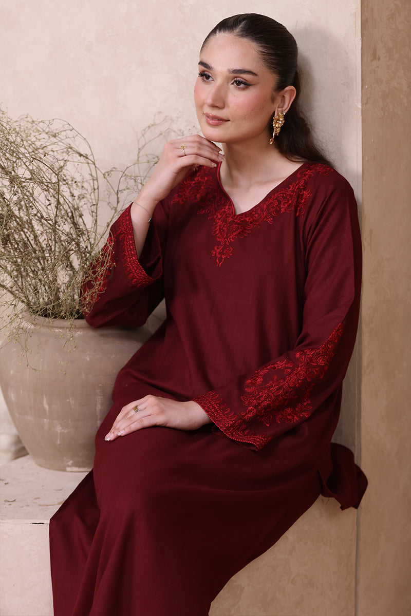 2 Piece Pret Embroidered Maroon Dhanak Marina Suit