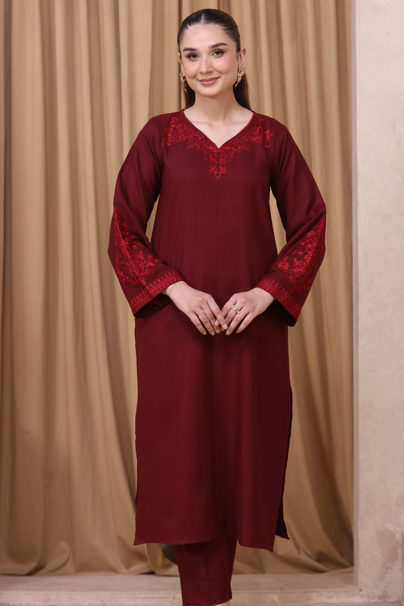 2 Piece Pret Embroidered Maroon Dhanak Marina Suit