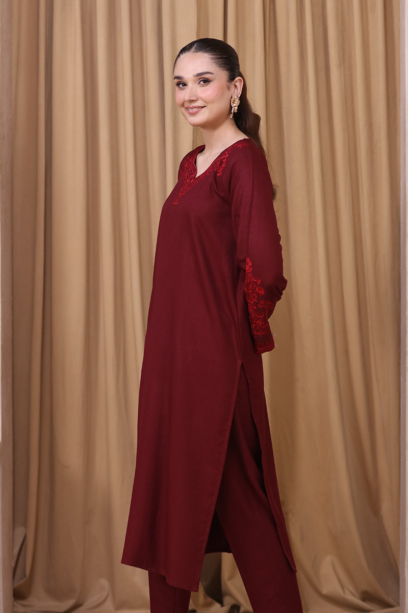 2 Piece Pret Embroidered Maroon Dhanak Marina Suit