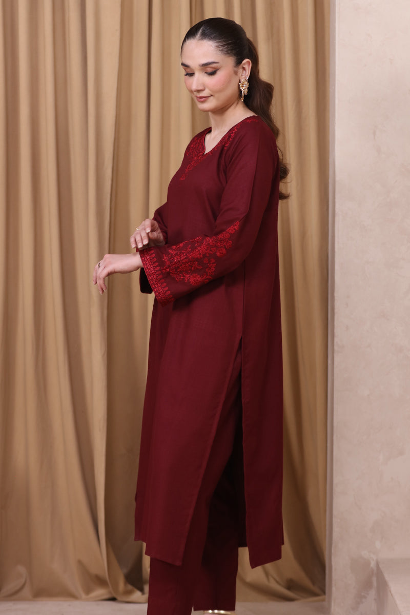 2 Piece Pret Embroidered Maroon Dhanak Marina Suit