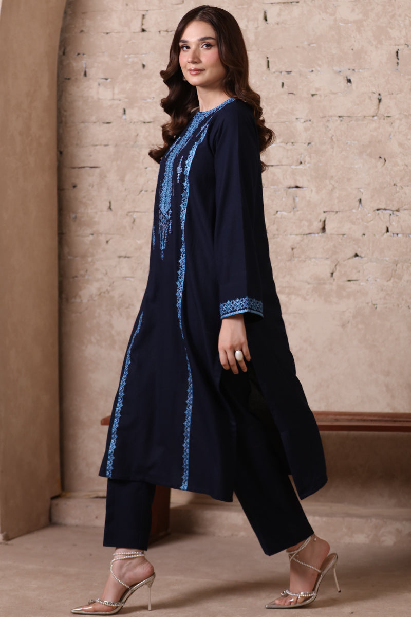 2 Piece Pret Embroidered Navy Blue Dhanak Marina Suit-1