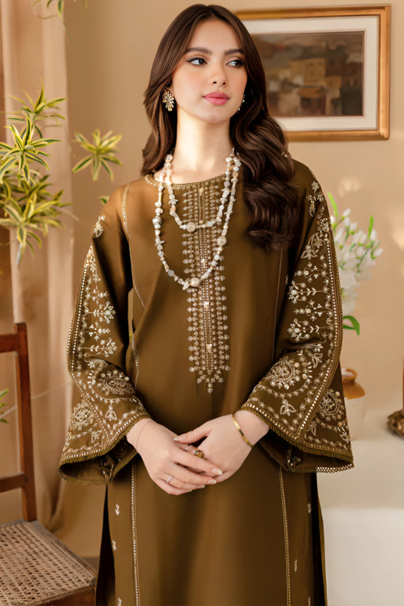 2 Piece Unstitched Embroidered Brown Dhanak Marina Suit-1