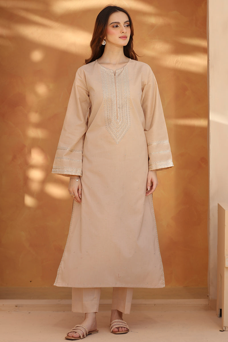 2 Piece - Embroidered Beige Lawn Suit