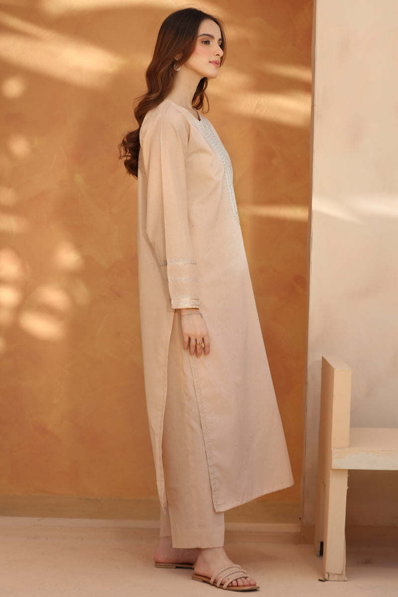 2 Piece - Embroidered Beige Lawn Suit