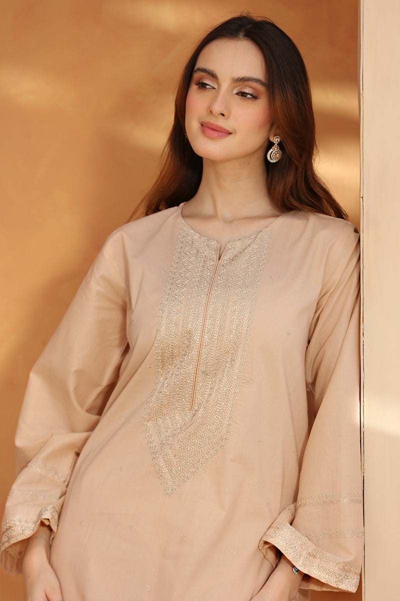 2 Piece - Embroidered Beige Lawn Suit