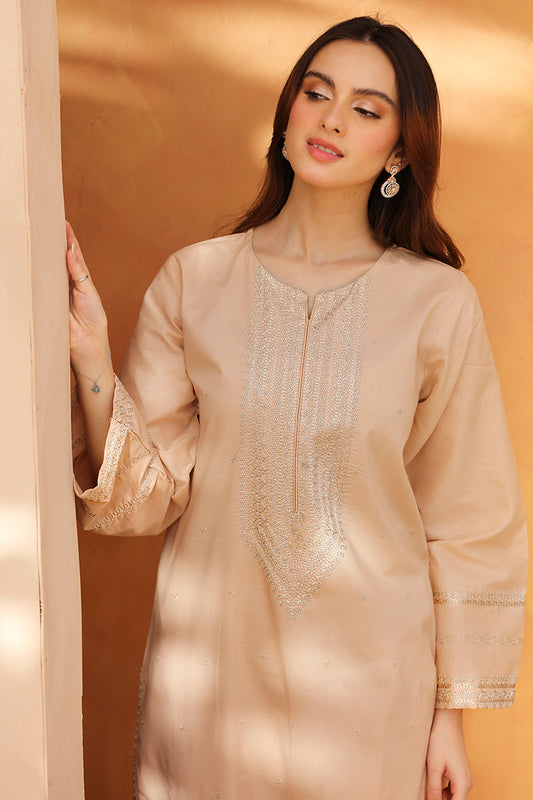 2 Piece - Embroidered Beige Lawn Suit