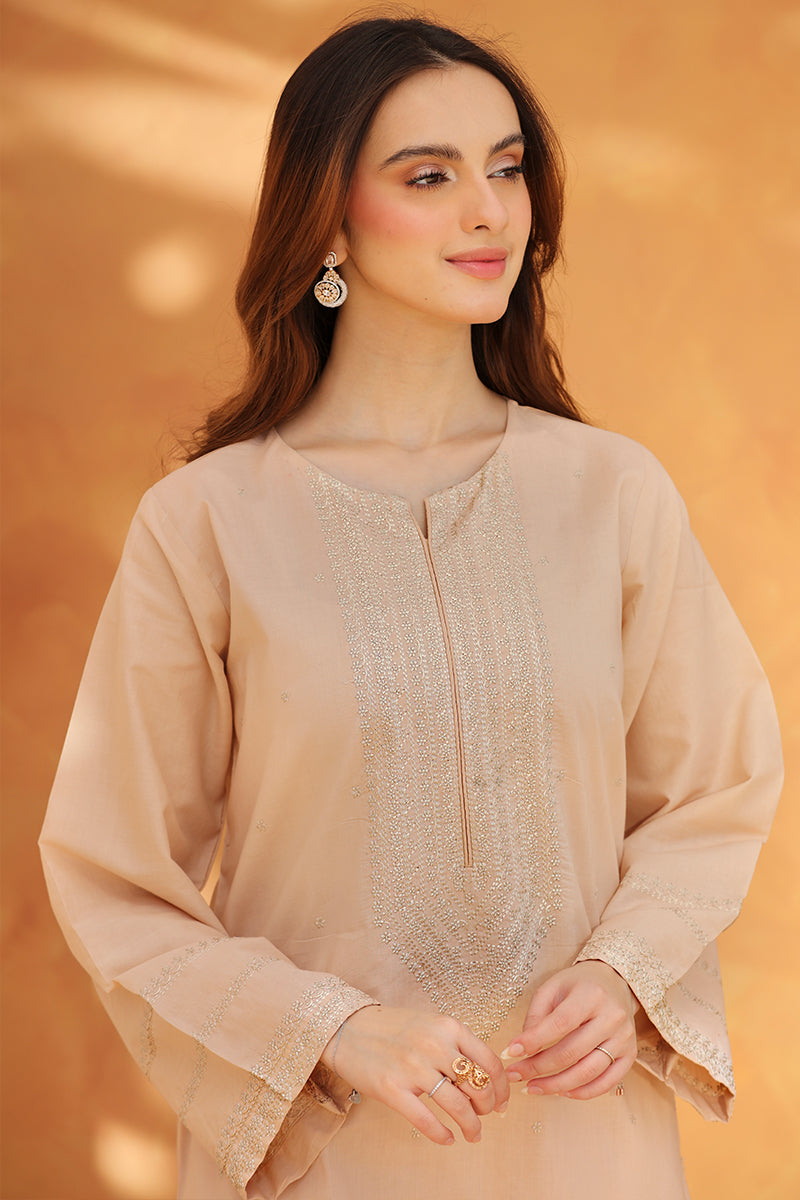 2 Piece - Embroidered Beige Lawn Suit