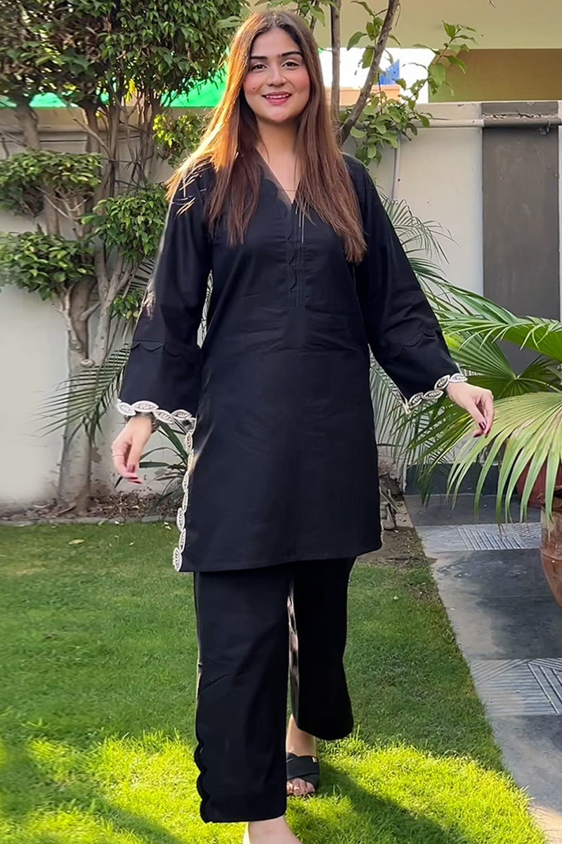 2 Piece - Embroidered Black Lawn Suit