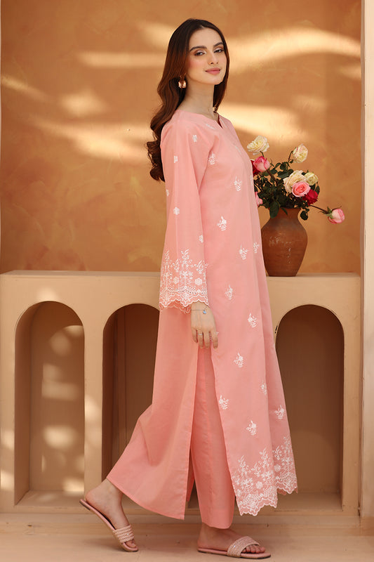 2 Piece - Embroidered Peach Lawn Suit