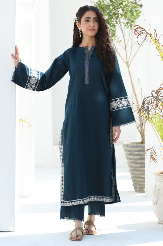 2 Piece - Embroidered Zinc Blue Lawn Suit