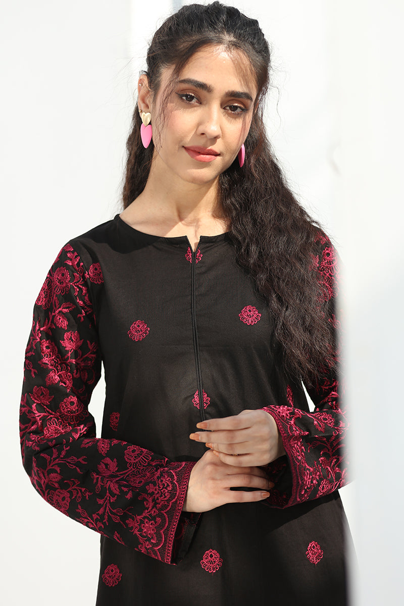 2 Piece Pret Embroidered Black Dhanak Marina Suit-2