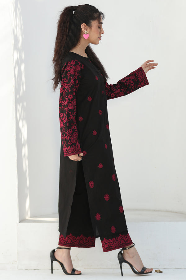 2 Piece Pret Embroidered Black Dhanak Marina Suit-2