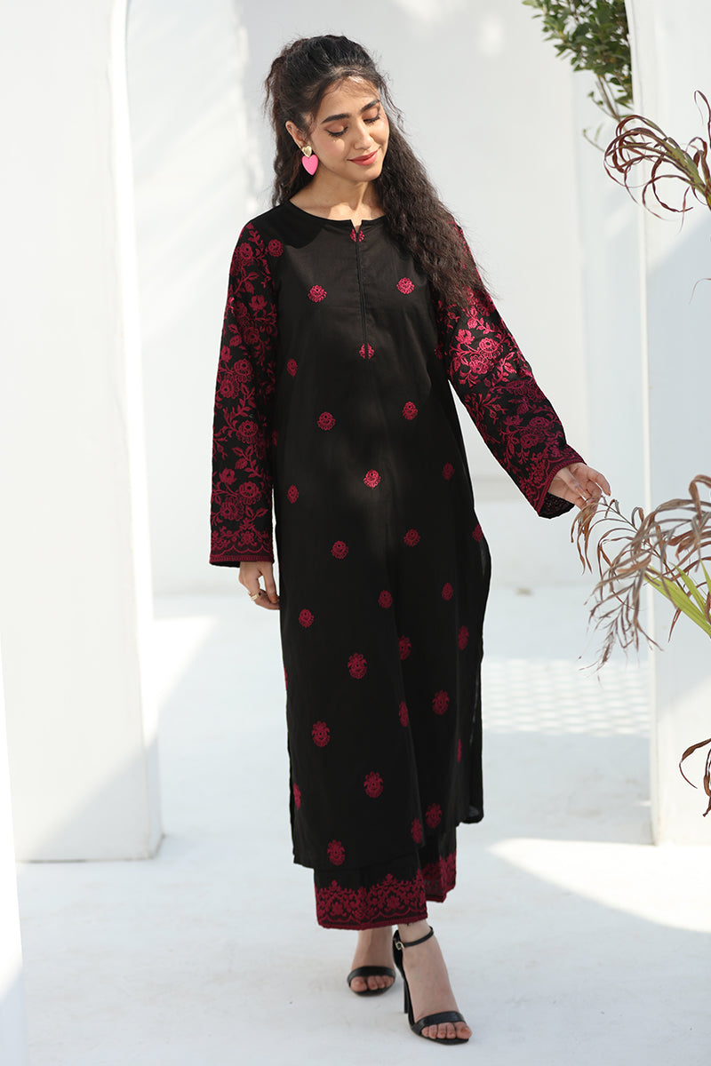 2 Piece Pret Embroidered Black Dhanak Marina Suit-2